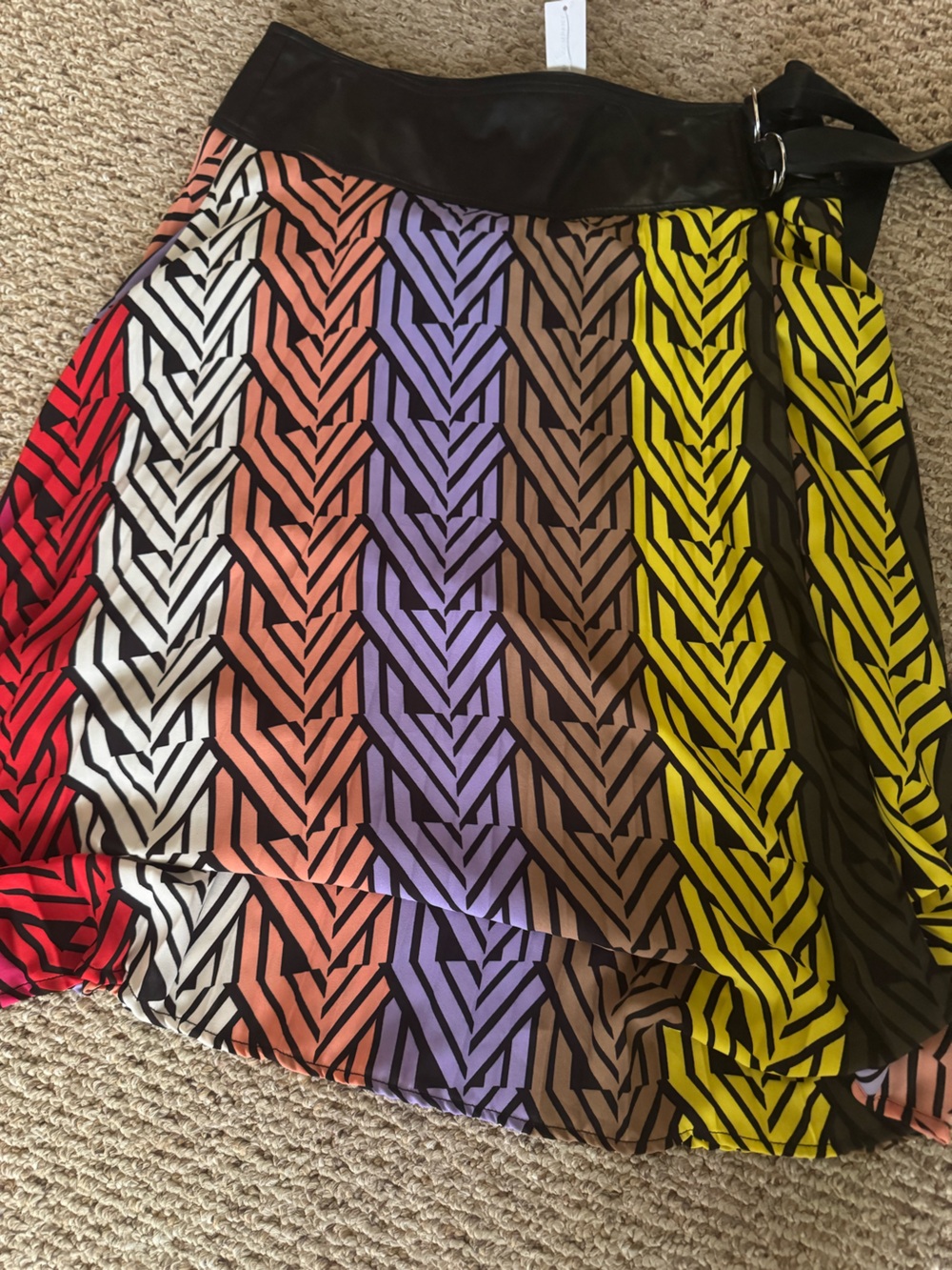 Colorblock Chevron Print Skirt — Yellow, Brown, Lavender, Coral, White, Red